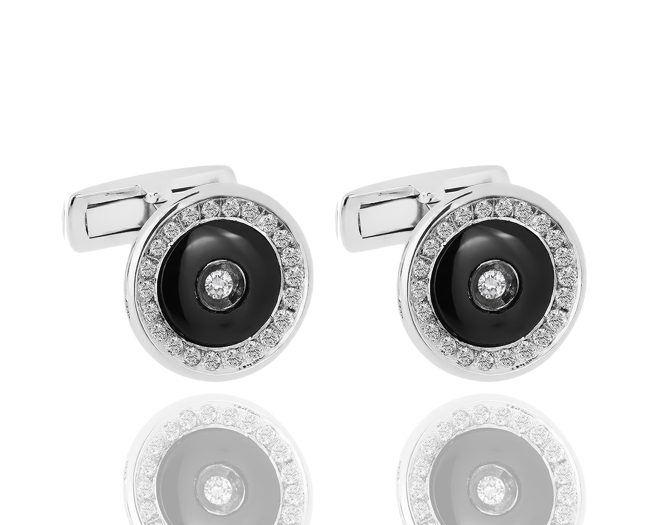 Достойные золотые запонки с ониксом и бриллиантами 1.01ct 231218/6