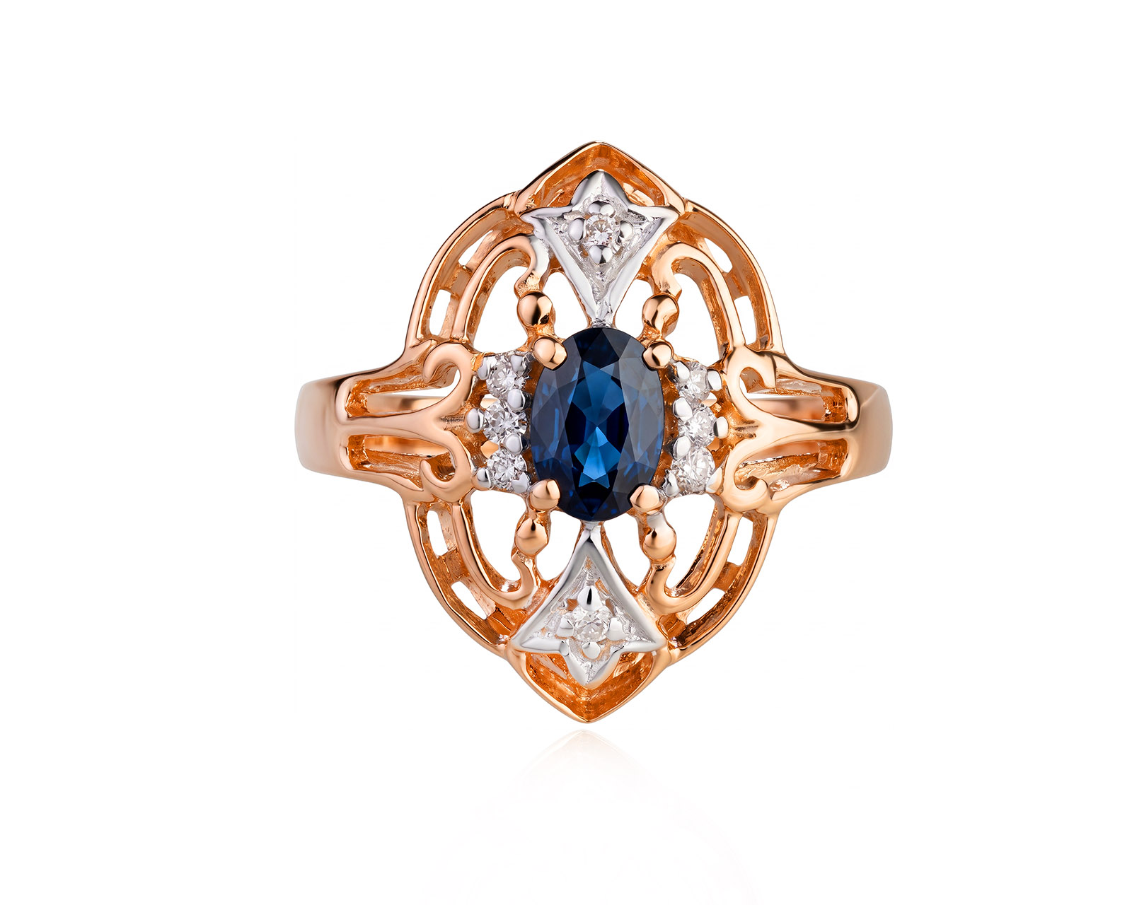 Золотое кольцо с сапфиром 0.49ct и бриллиантами 0.07ct