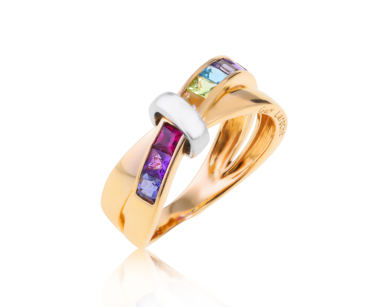 Оригинальное золотое кольцо Guy Laroche Multi Gemstone Rainbow