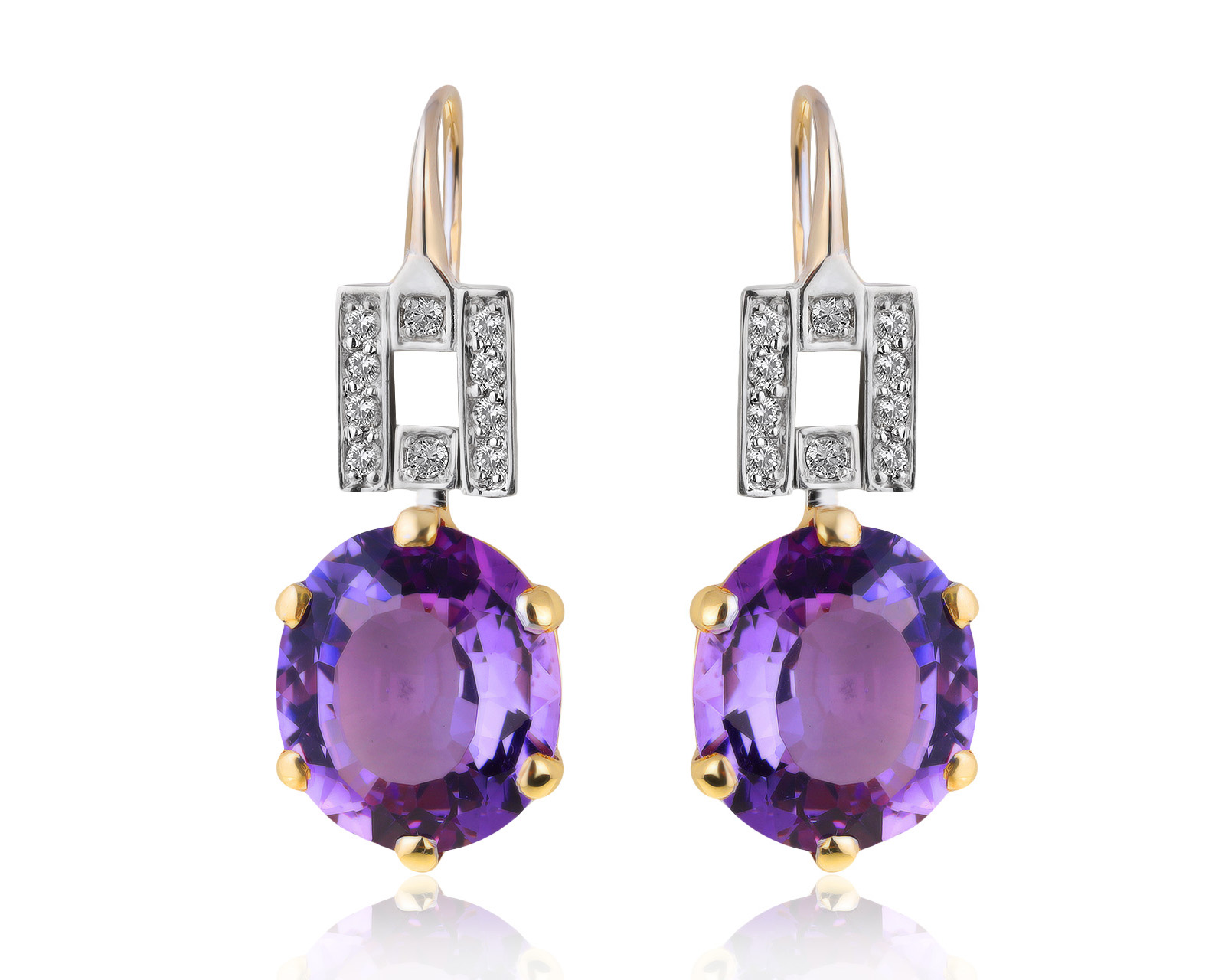 Праздничные золотые серьги с аметистами 20.71ct