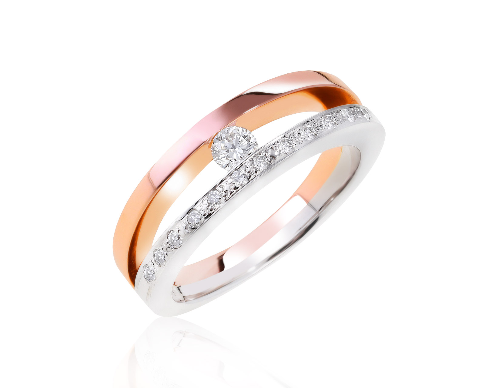 Красивое золотое кольцо с бриллиантами 0.18ct