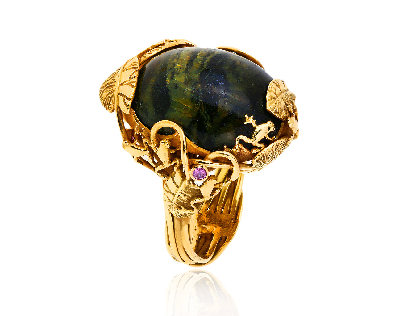 Дизайнерское золотое кольцо с розовыми сапфирами 201218/2