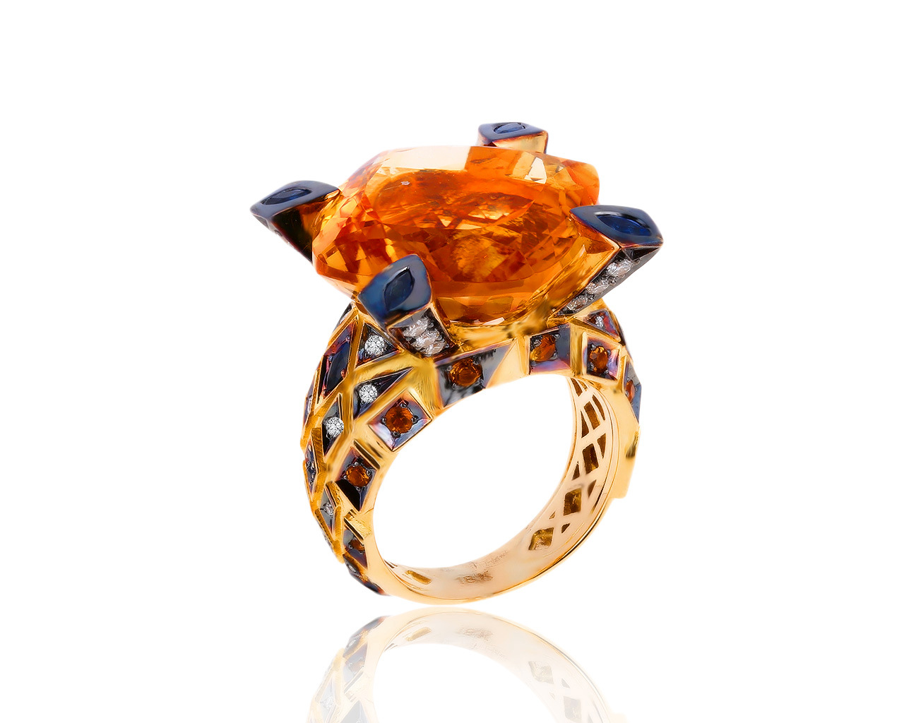 Оригинальное золотое кольцо с цитринами 17.78ct Roberto Bravo 211119/1