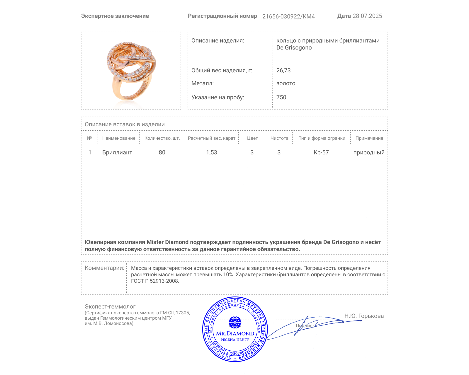 Оригинальное золотое кольцо с бриллиантами 1.53ct De Grisogono Matassa