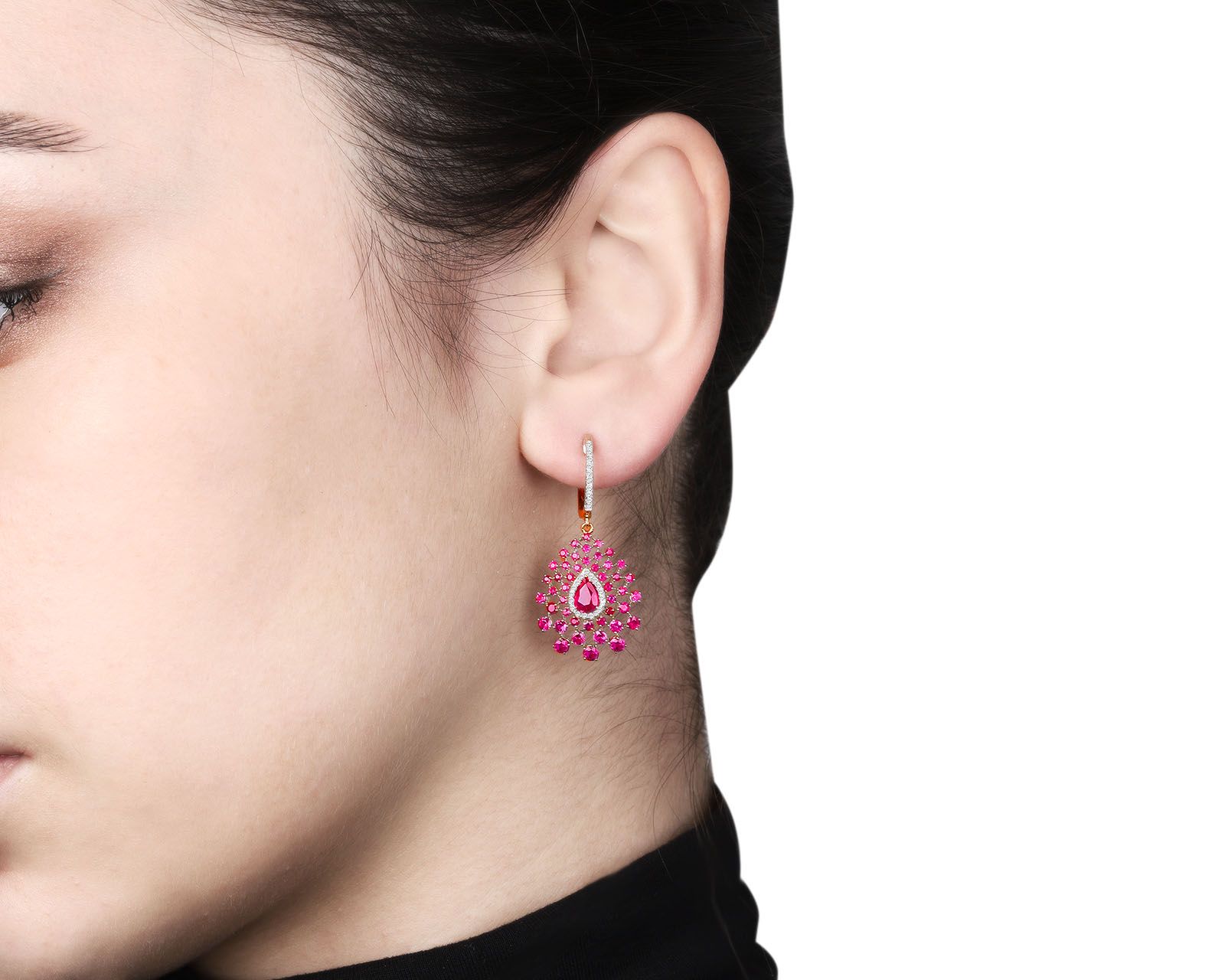 Волшебные золотые серьги с рубинами 3.28ct