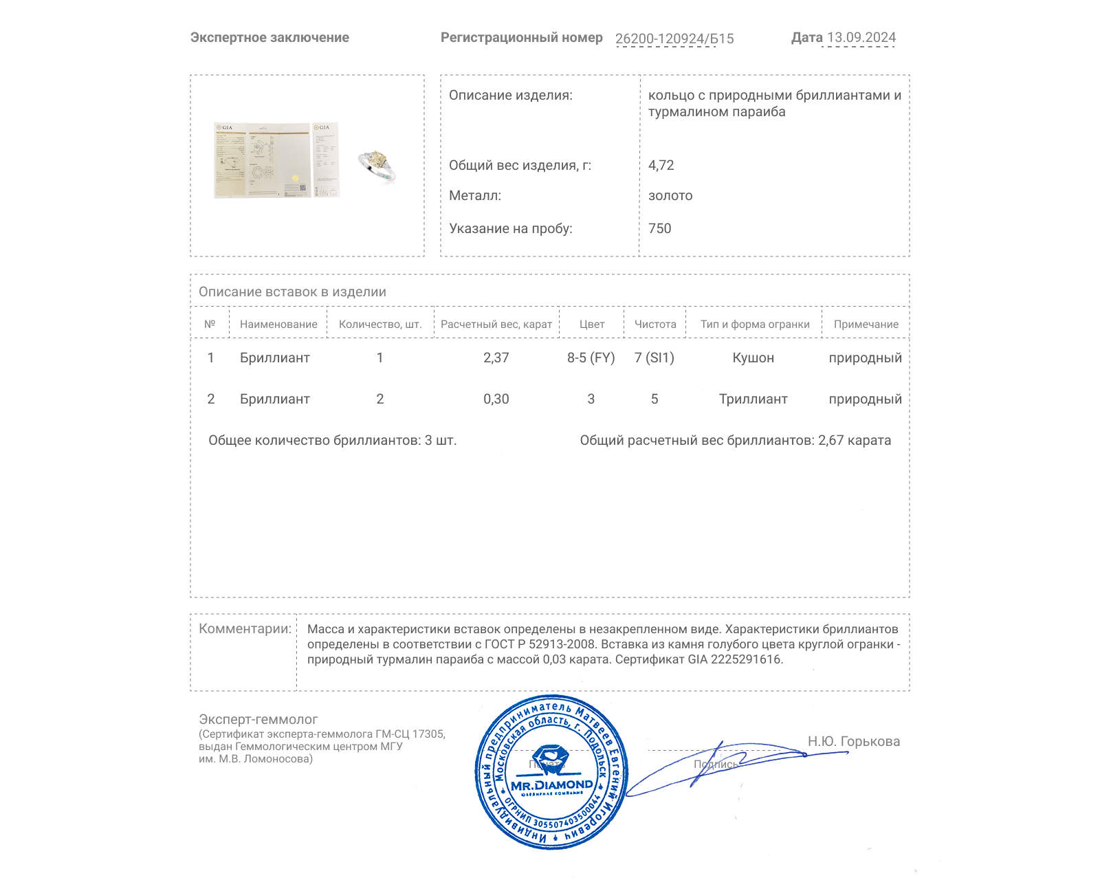 Золотое кольцо с бриллиантами 2.67ct Evgeny Matveev