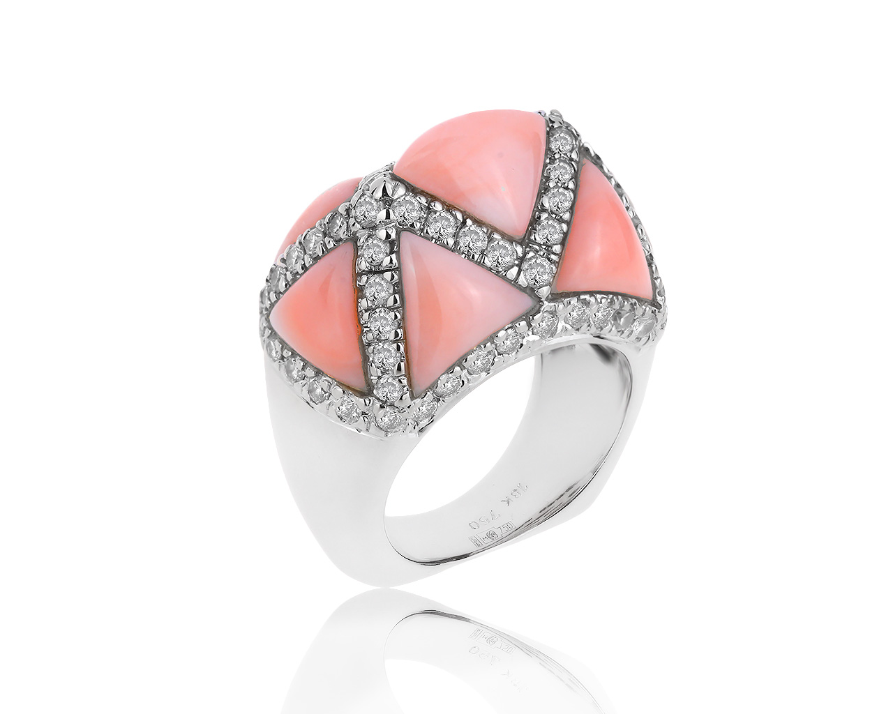 Красивое золотое кольцо с кораллом и бриллиантами 1.75ct 050419/11