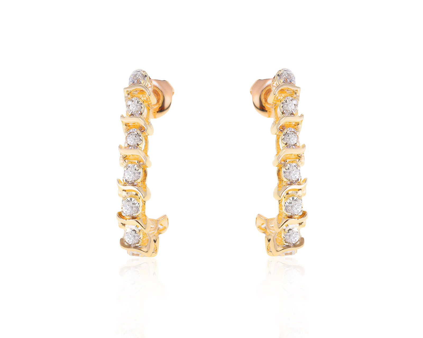 Нарядные золотые серьги с бриллиантами 0.19ct