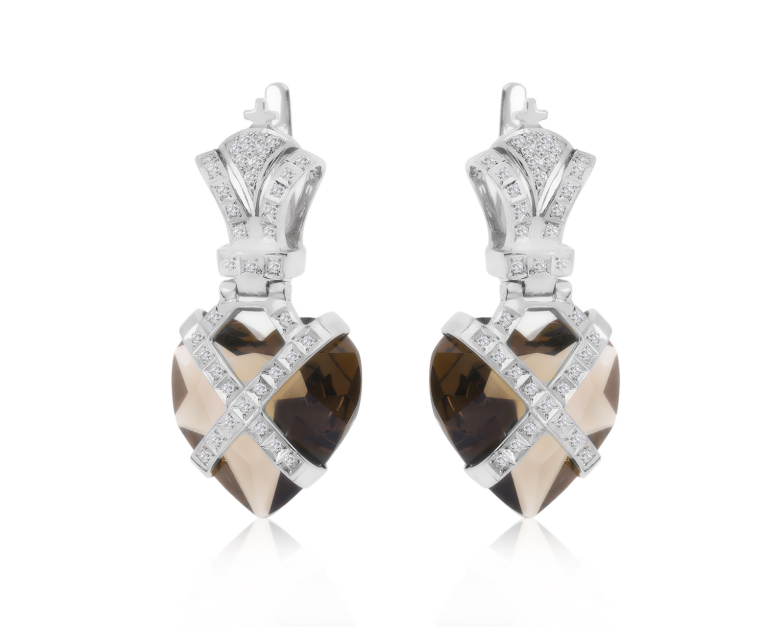 Восхитительные золотые серьги с кварцами 40.55ct