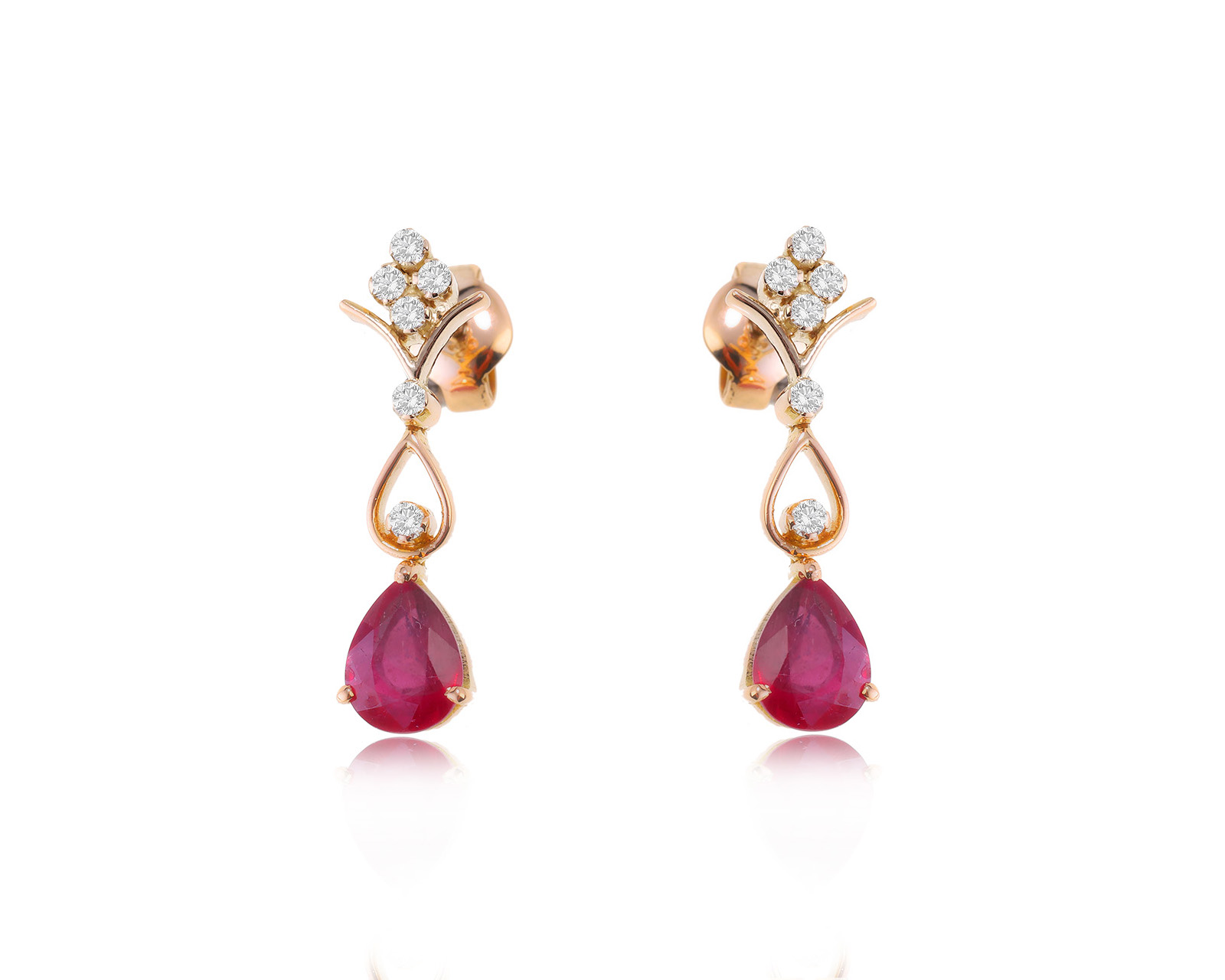 Золотые серьги с рубинами 3.05ct и бриллиантами 0.22ct