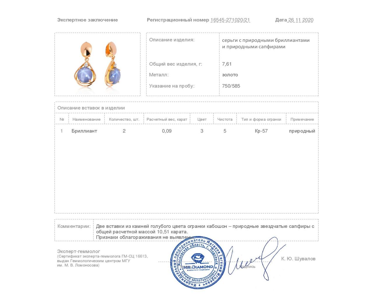 Женственные золотые серьги с сапфирами 10.51ct