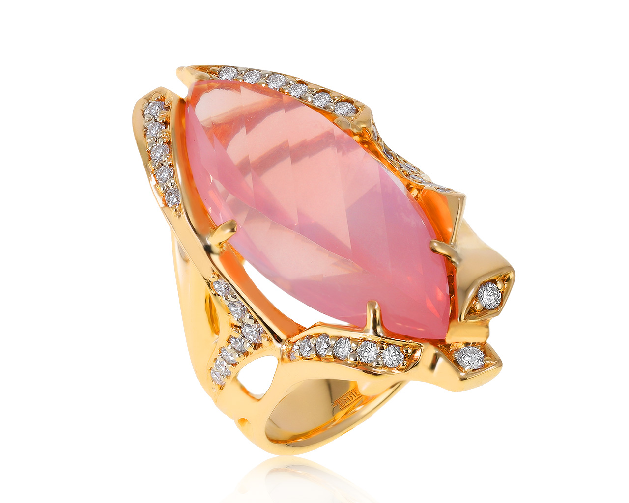 Очаровательное золотое кольцо с розовым кварцем 13.95ct