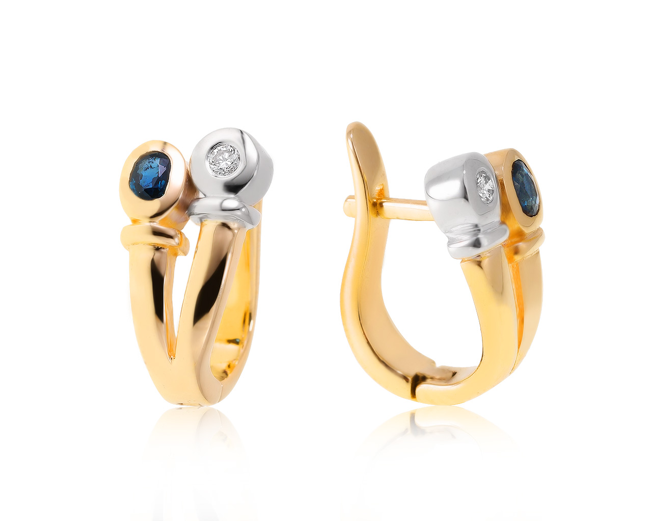Стильные золотые серьги с сапфирами 0.22ct