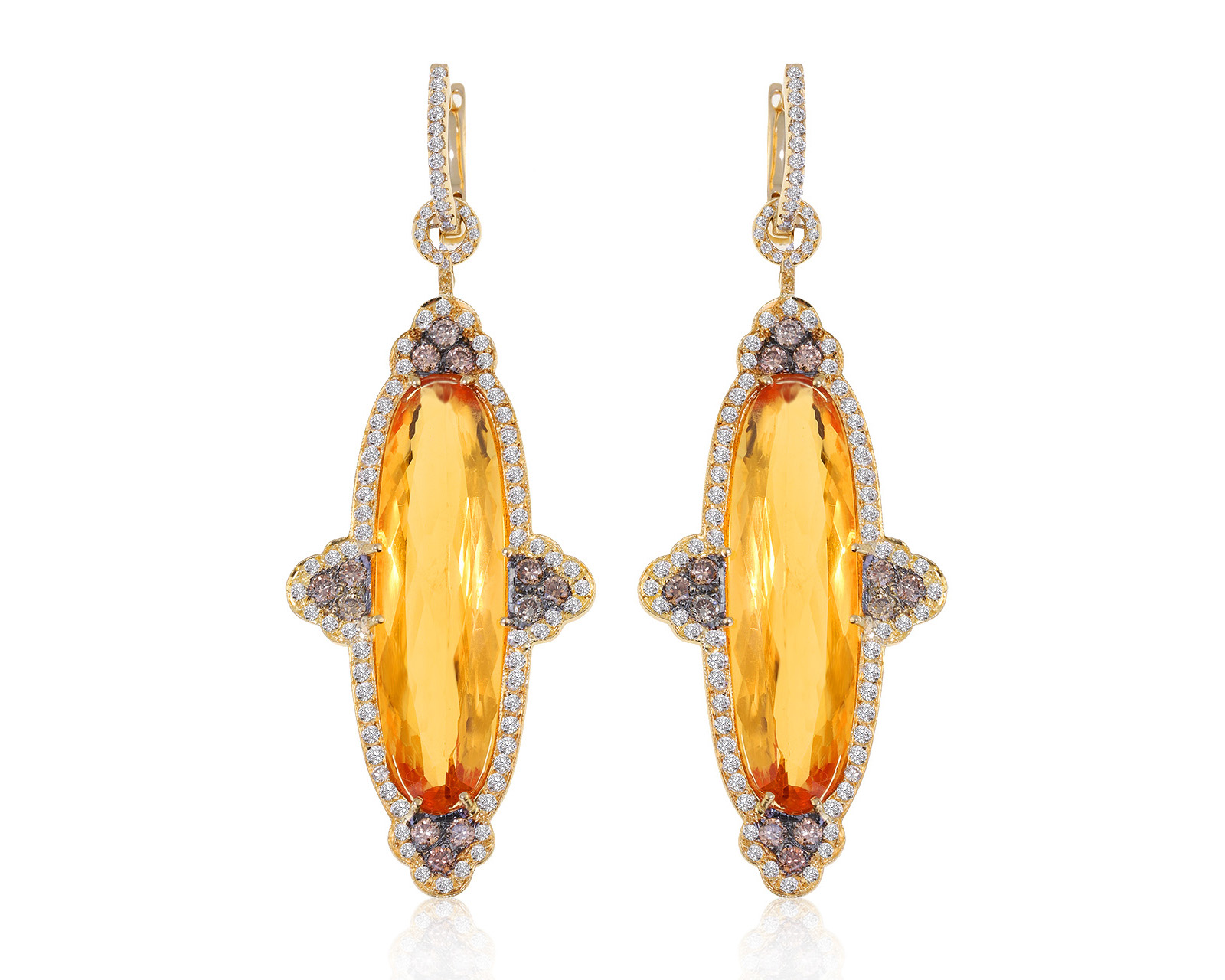 Притягательные золотые серьги с цитринами 36.00ct 131121/1 Притягательные золотые серьги с цитринами 36.00ct 131121/1