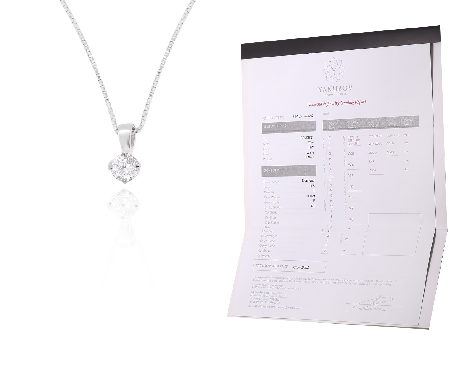 Оригинальный золотой кулон с бриллиантом 0.16ct Yakubov