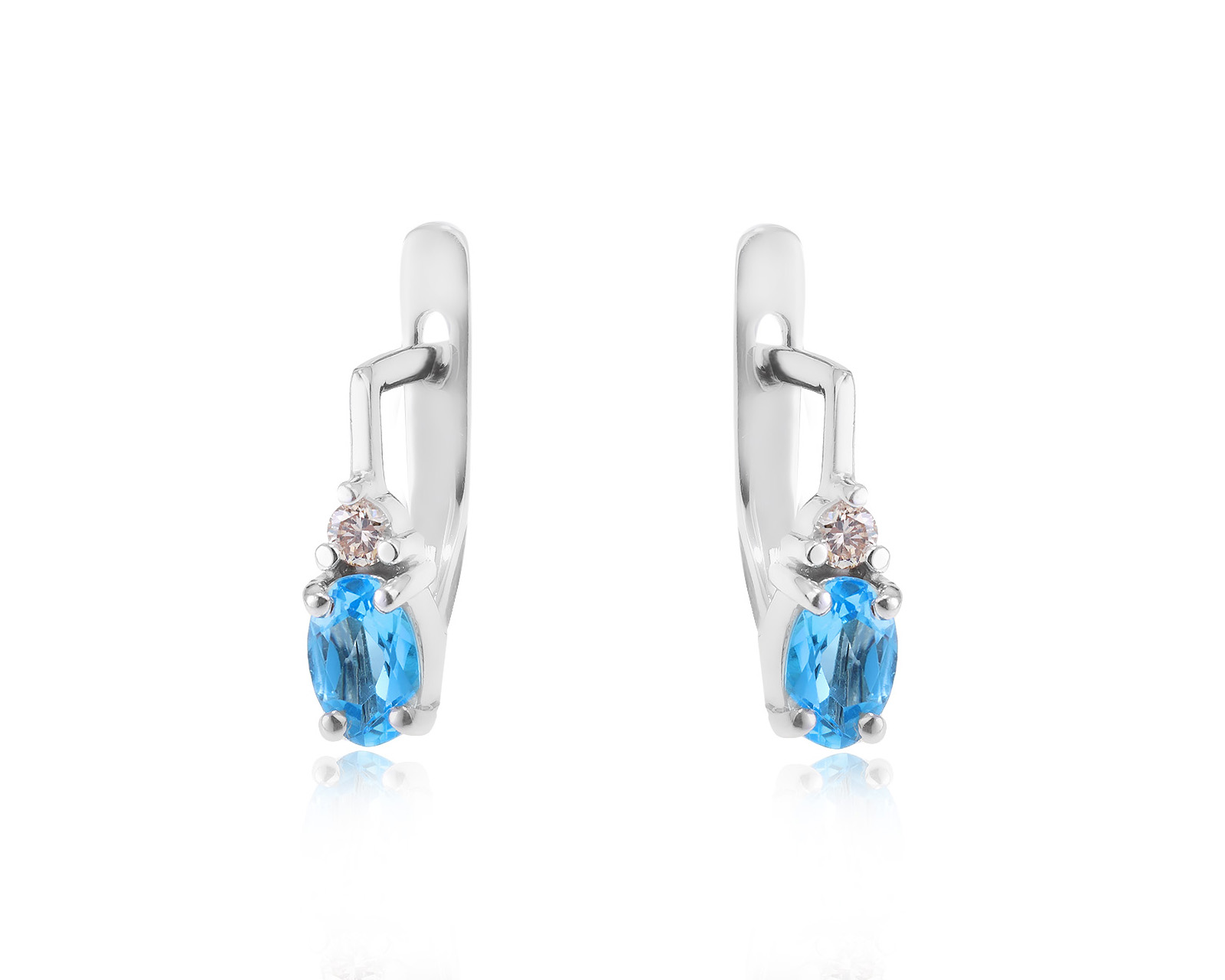 Золотые серьги с топазами 0.74ct и бриллиантами 0.08ct