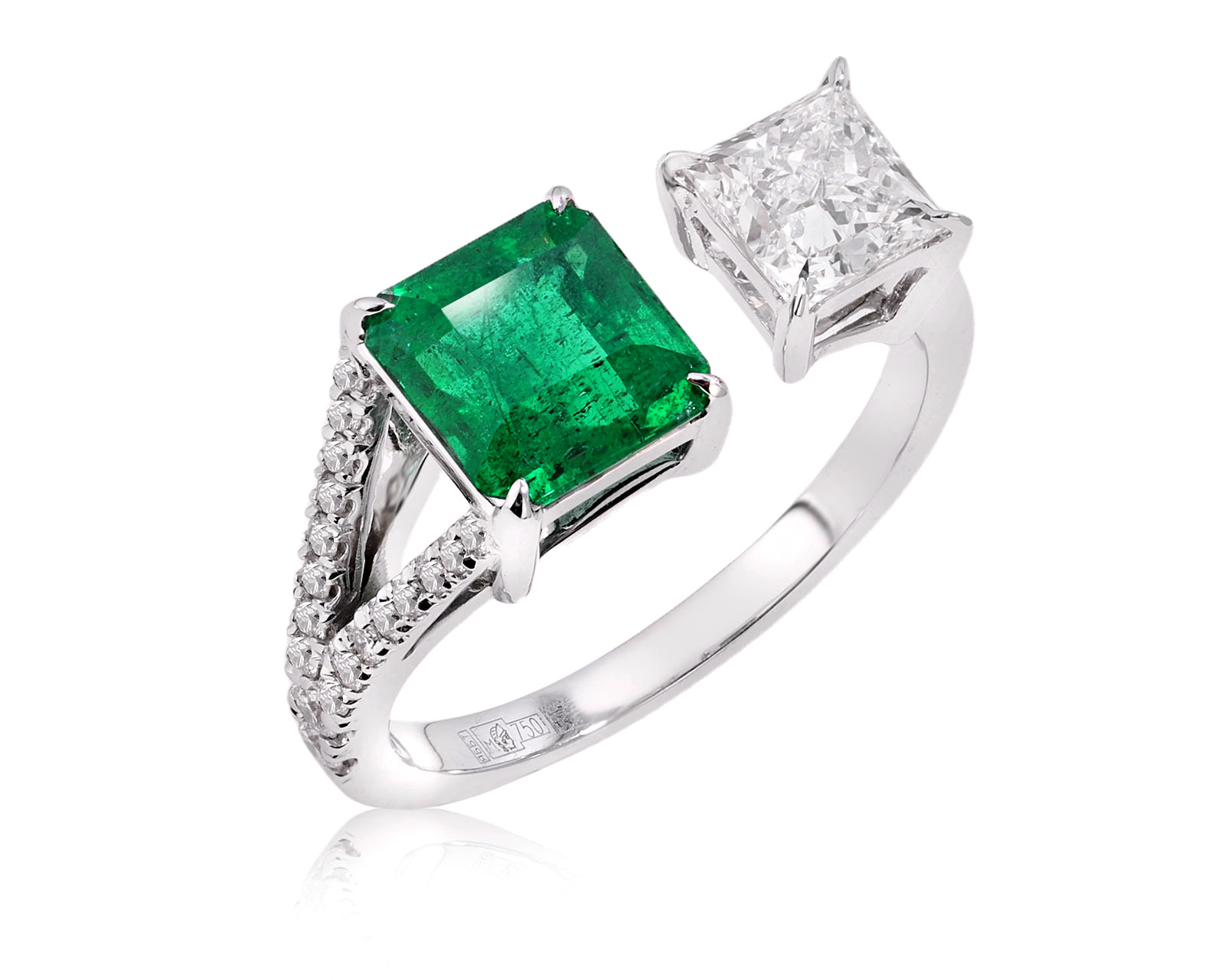 Золотое кольцо с изумрудом Замбия 1.83ct Evgeny Matveev Toi et Moi 241225/Б228