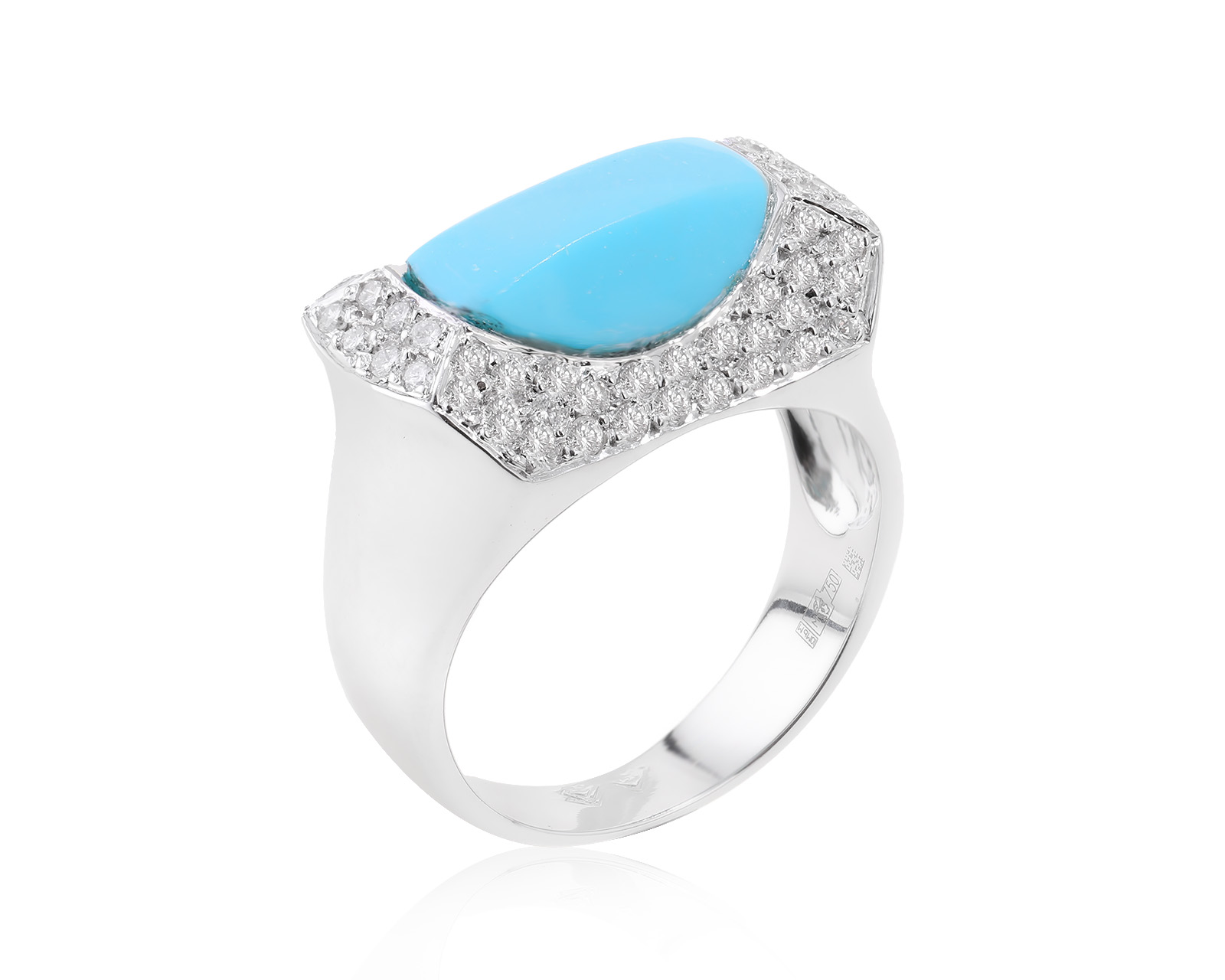 Золотое кольцо с бирюзой 2.45ct и бриллиантами 0.77ct 160324/9