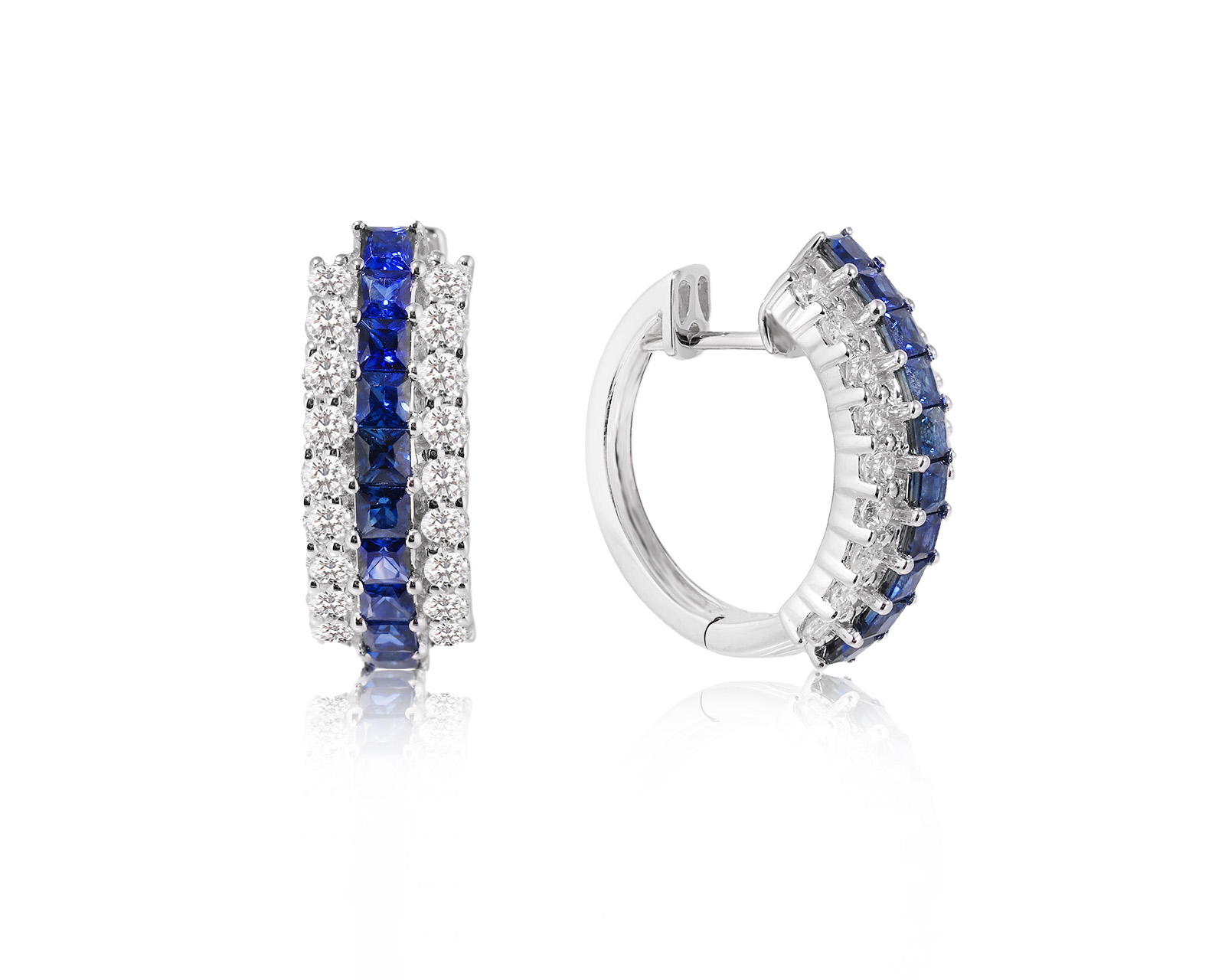 Золотые серьги с сапфирами 1.20ct и бриллиантами 0.90ct