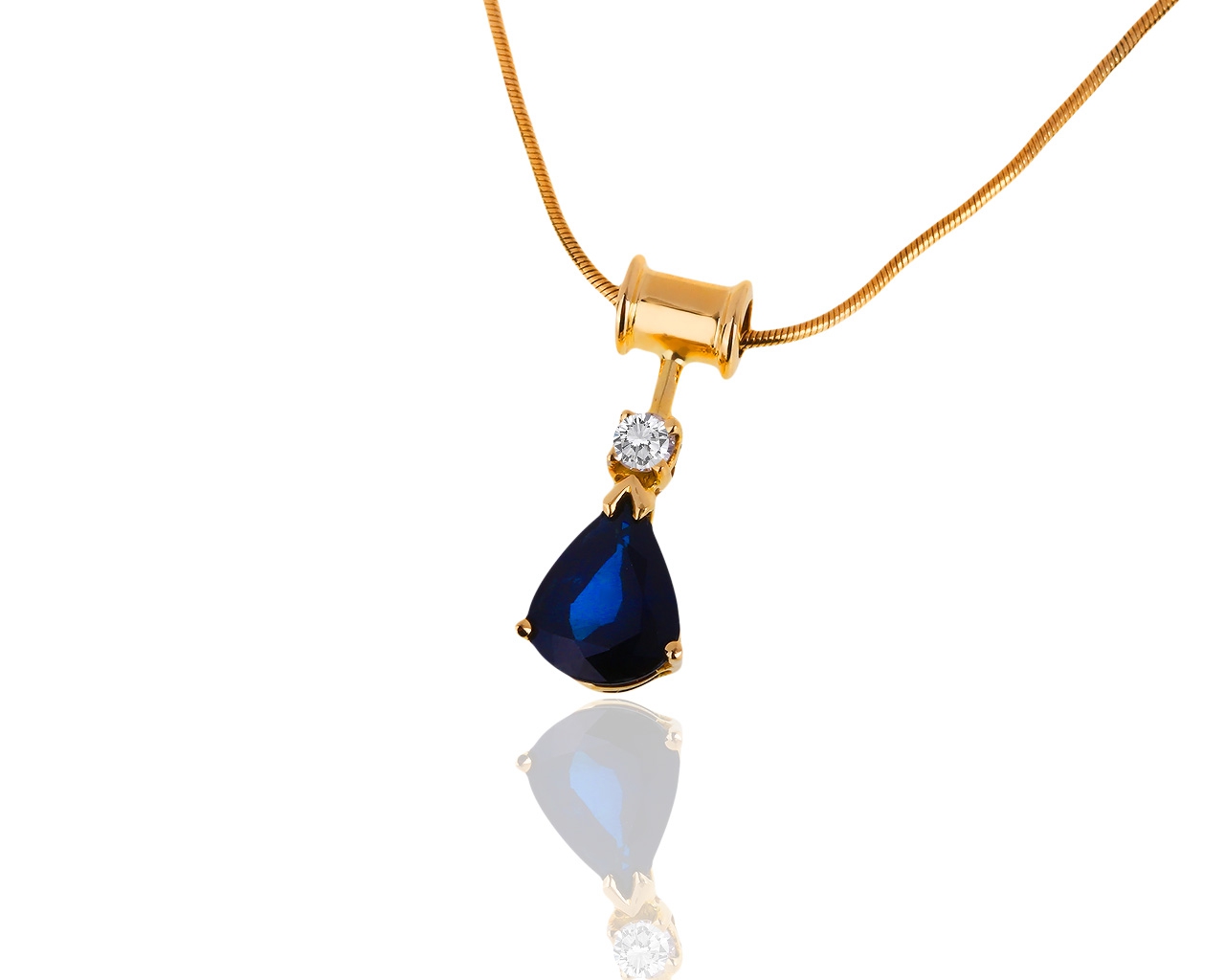Золотой кулон с бриллиантом и сапфиром 1.50ct