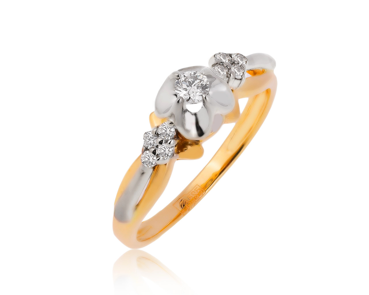 Красивое золотое кольцо с бриллиантами 0.17ct