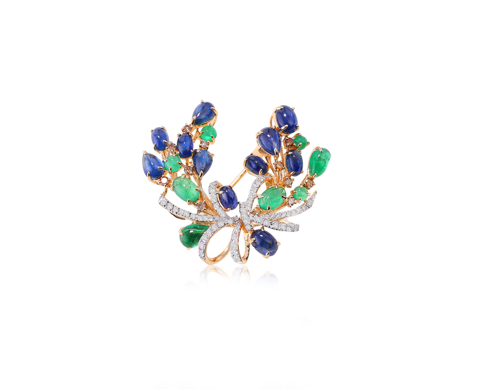 Золотая брошь с изумрудами 1.60ct и сапфирами 4.05ct 070923/3