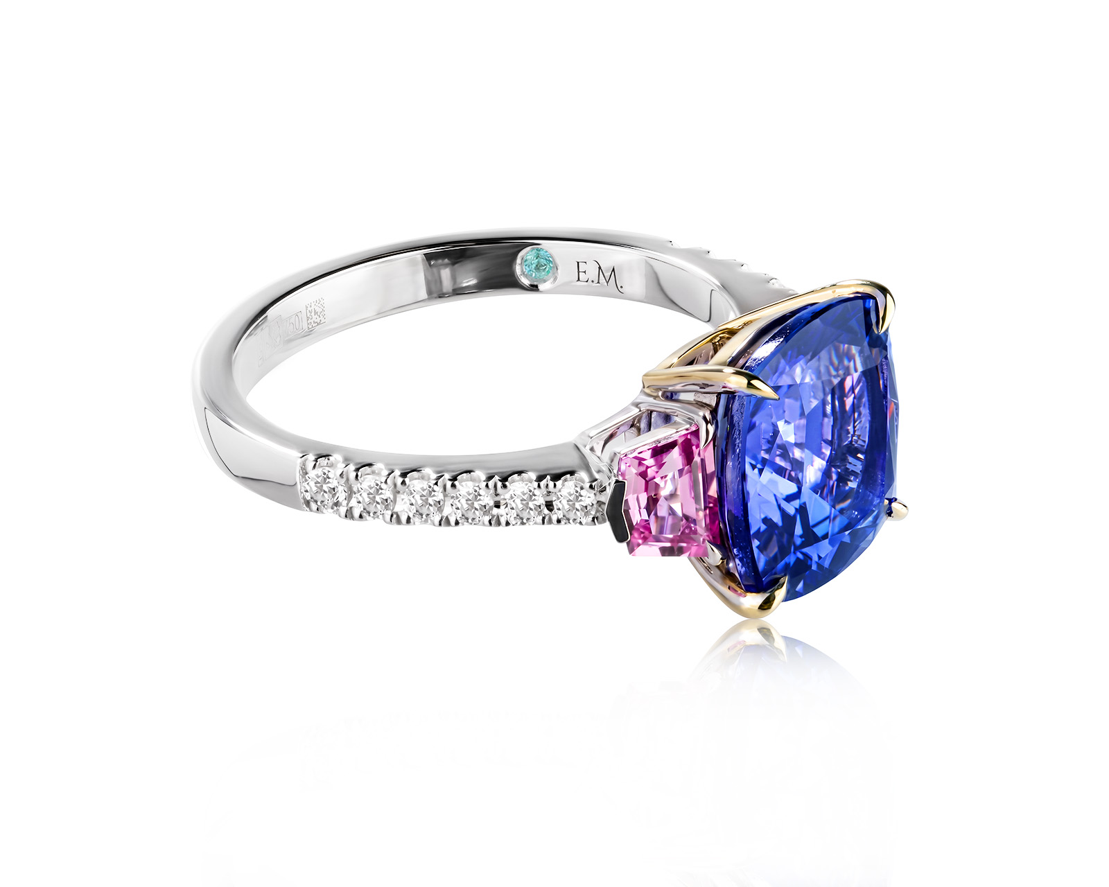 Золотое кольцо с танзанитом 3.57ct и розовыми сапфирами 0.60ct Evgeny Matveev