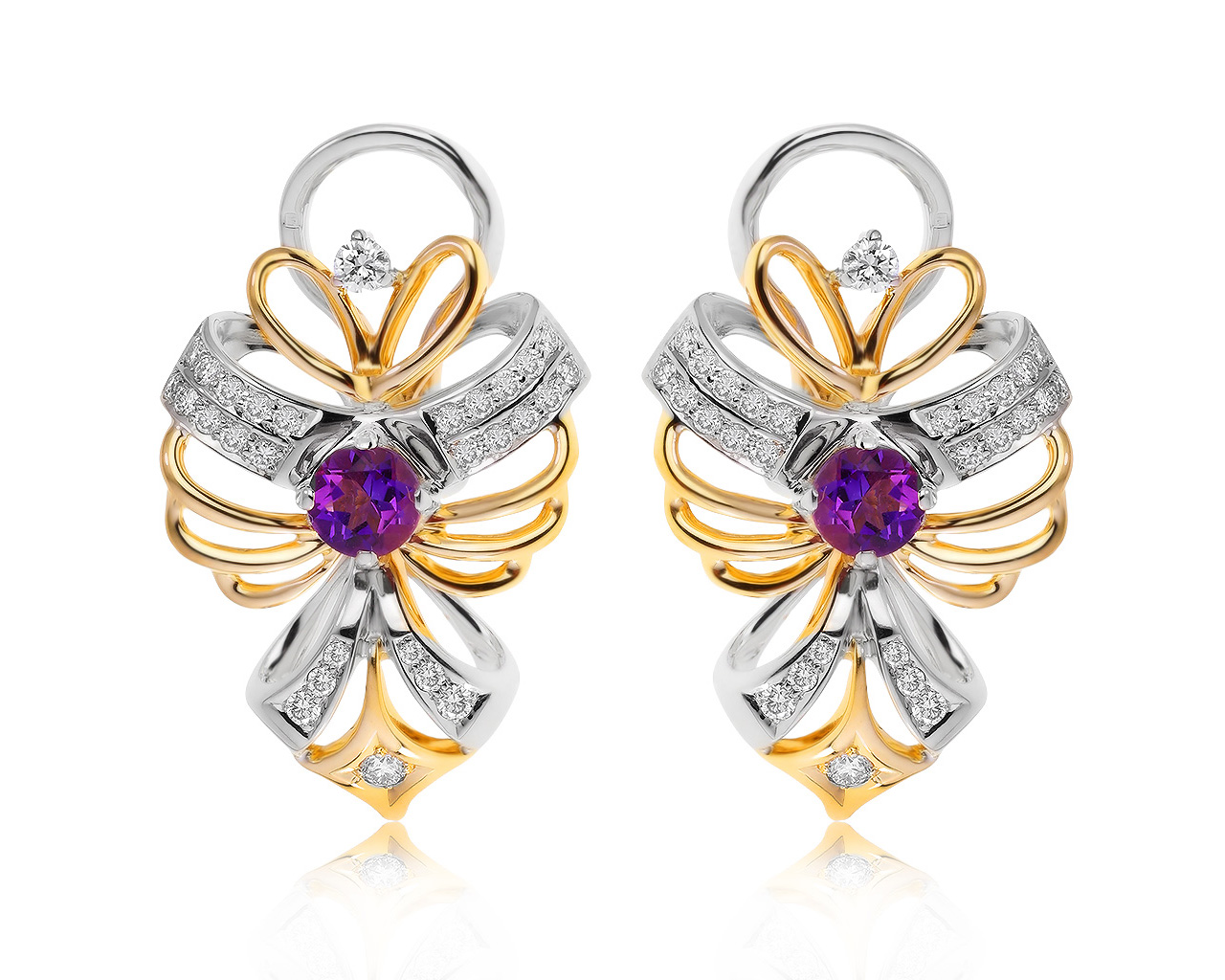 Великолепные золотые серьги с аметистами 0.84ct 060221/1 Великолепные золотые серьги с аметистами 0.84ct 060221/1