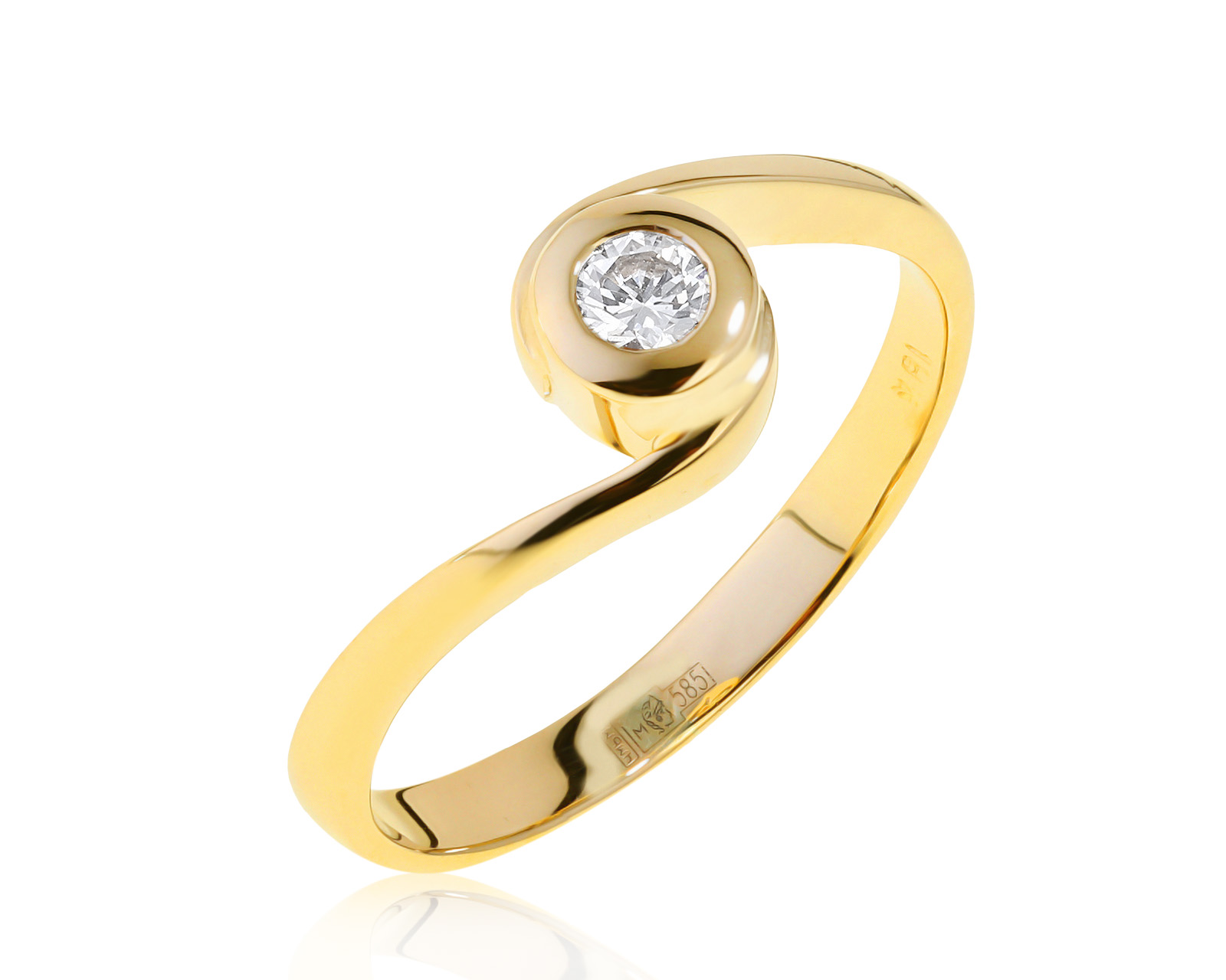 Нарядное золотое кольцо с бриллиантом 0.10ct