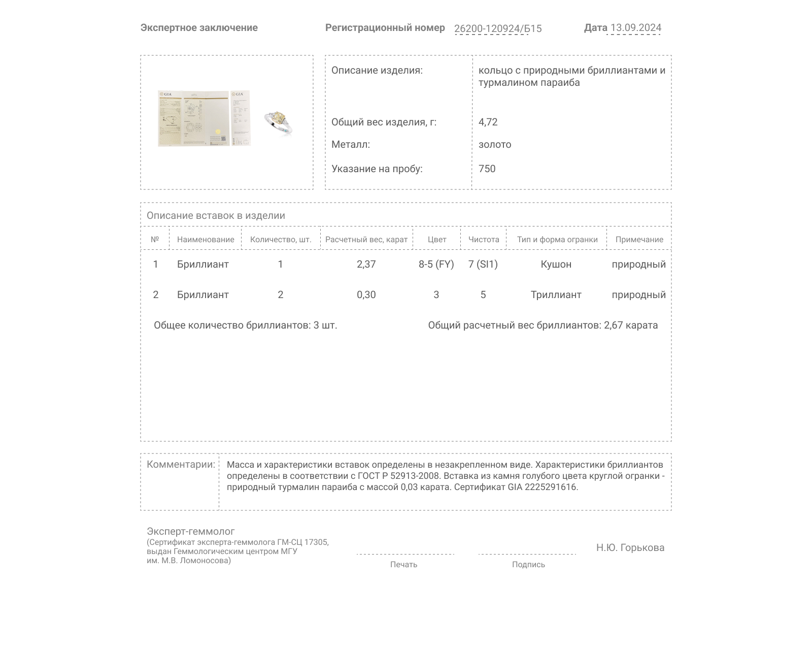 Золотое кольцо с бриллиантами 2.67ct Evgeny Matveev