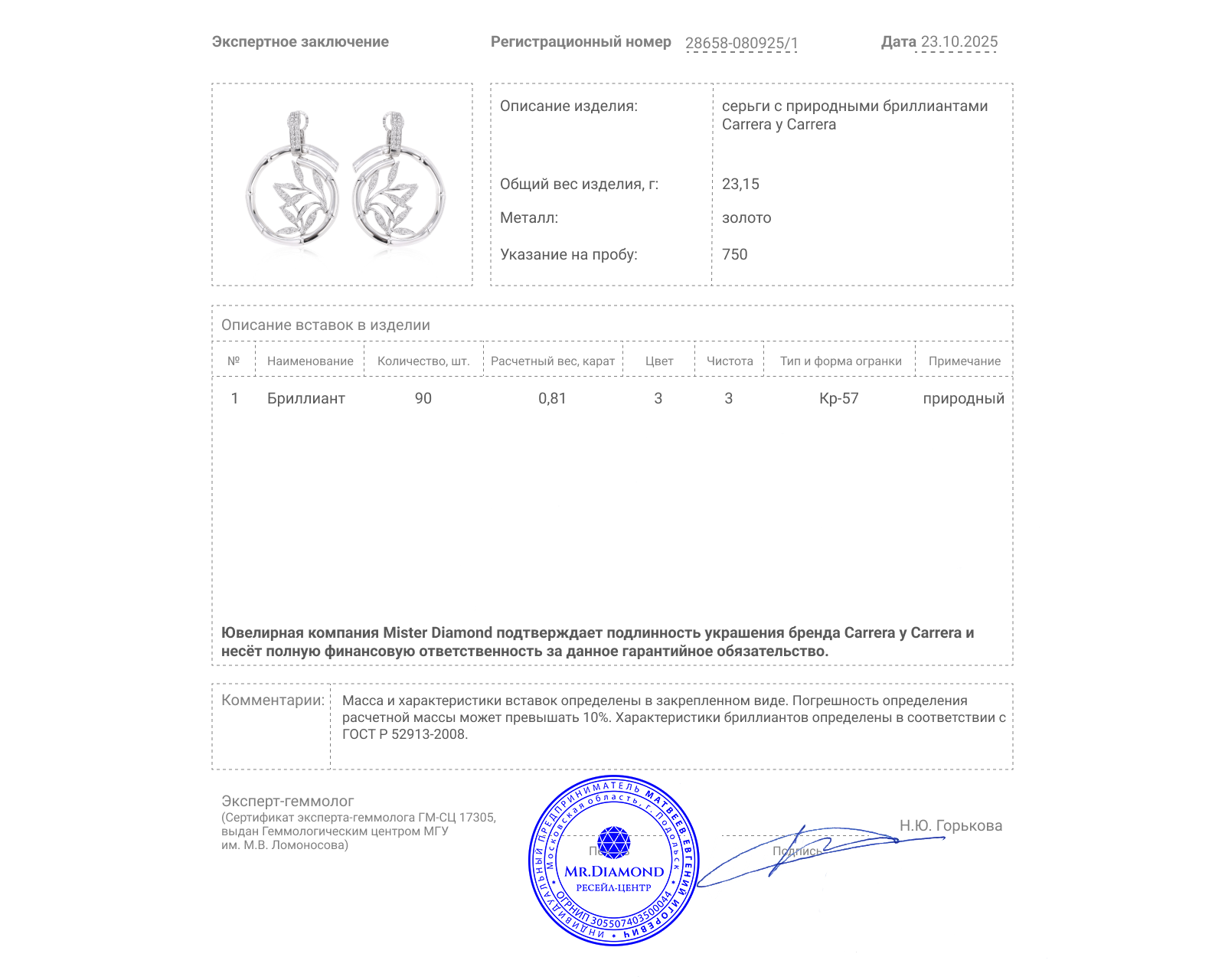Оригинальные золотые серьги Carrera y Carrera Bambu