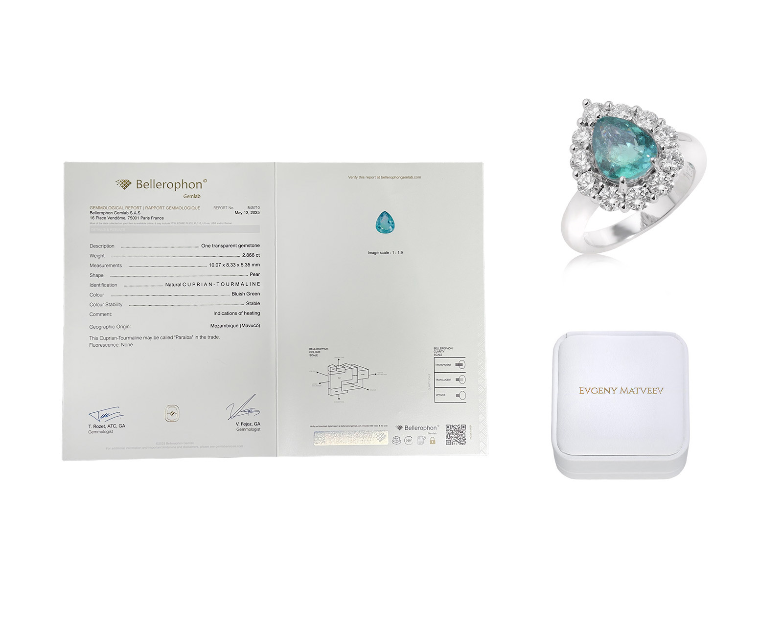 Золотое кольцо с турмалином параиба Мозамбик 2.86ct Evgeny Matveev