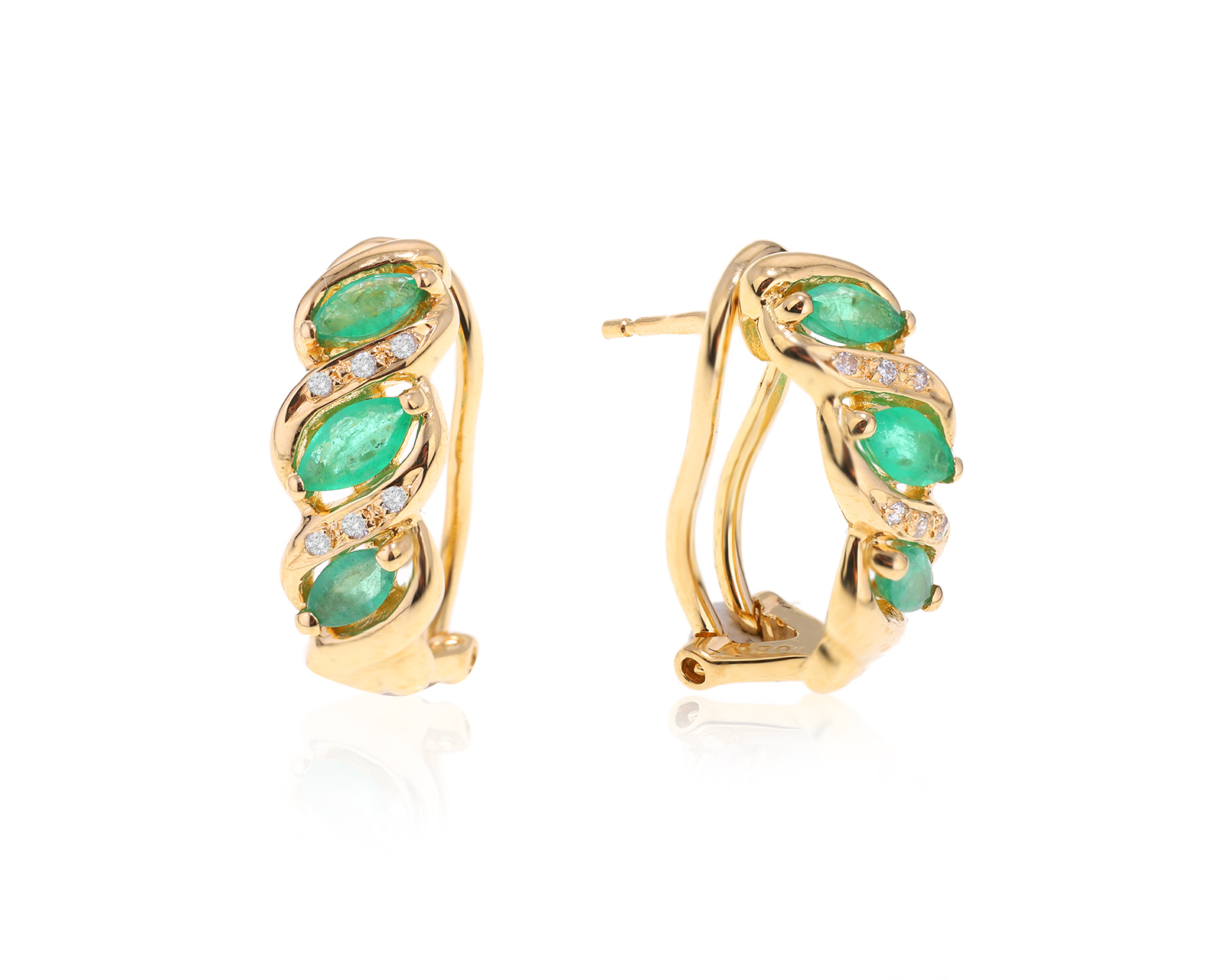 Золотые серьги с изумрудами 1.02ct и бриллиантами 0.06ct 180524/36