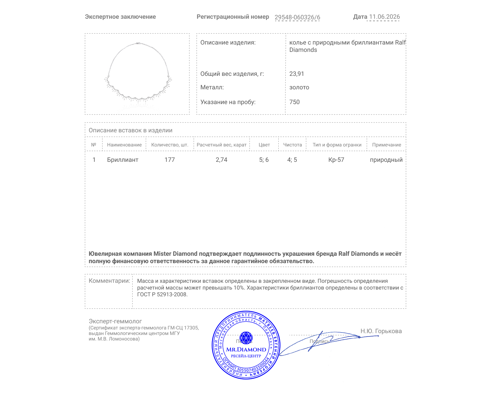 Оригинальное золотое колье с бриллиантами 2.74ct Ralf Diamonds
