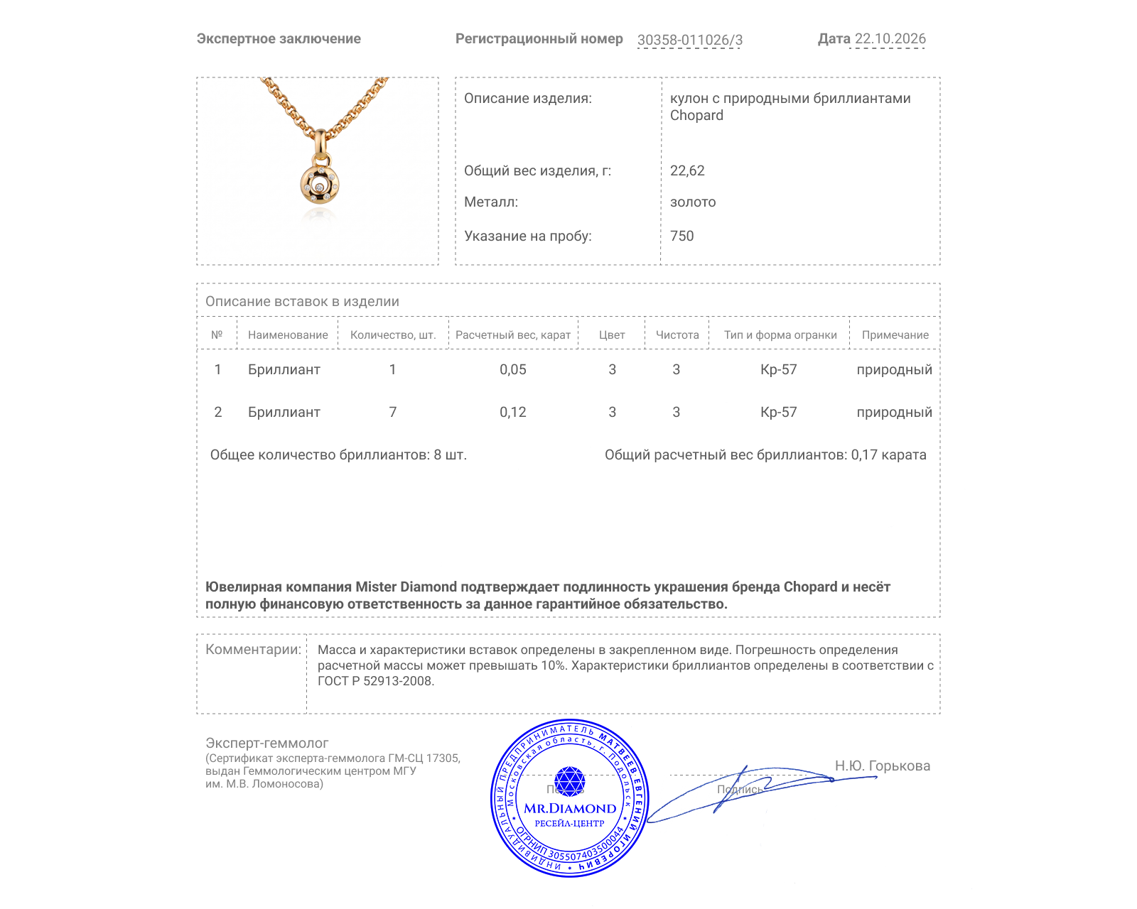 Оригинальный золотой кулон с бриллиантами 0.17ct Chopard Happy Diamonds