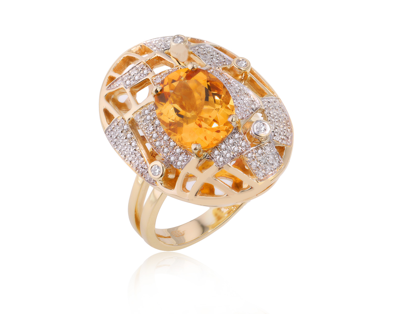 Золотое кольцо с цитрином 3.29ct и бриллиантами 0.41ct