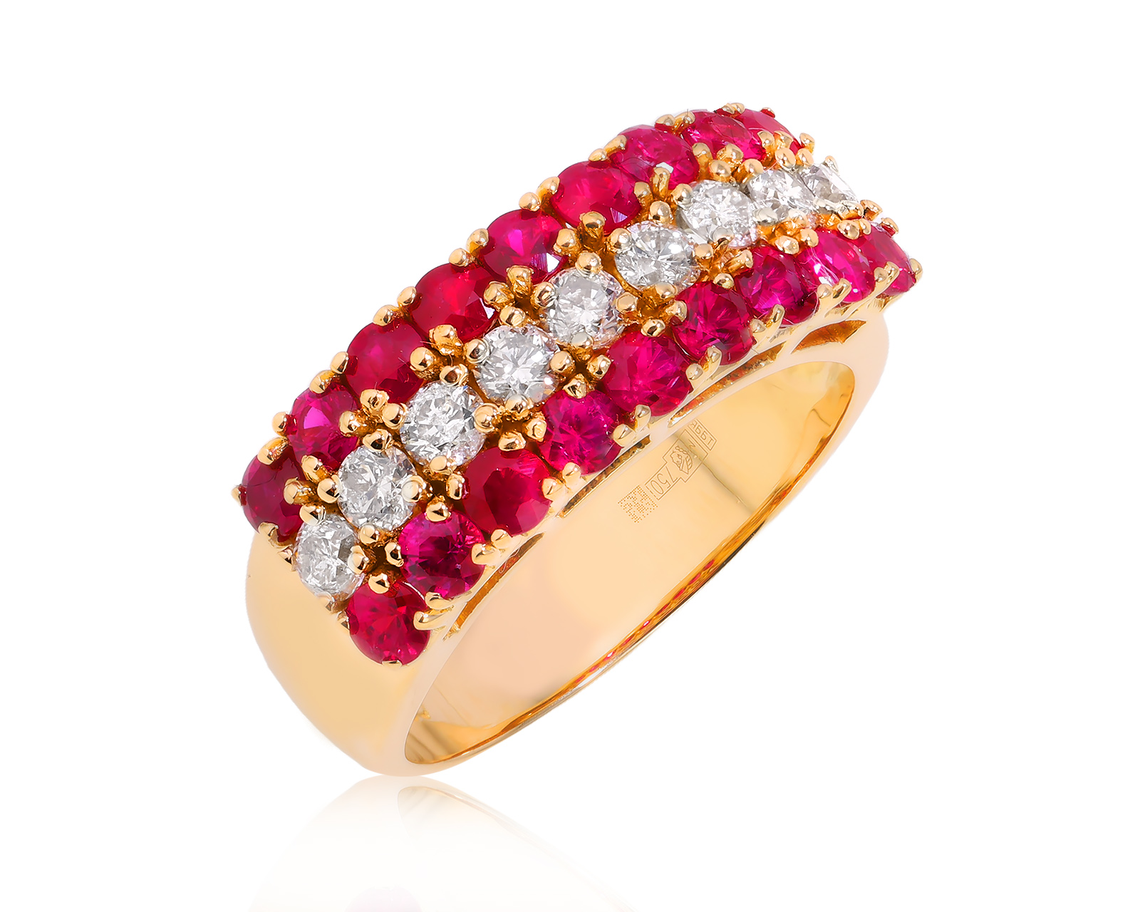 Золотое кольцо с рубинами 1.45ct и бриллиантами 0.67ct