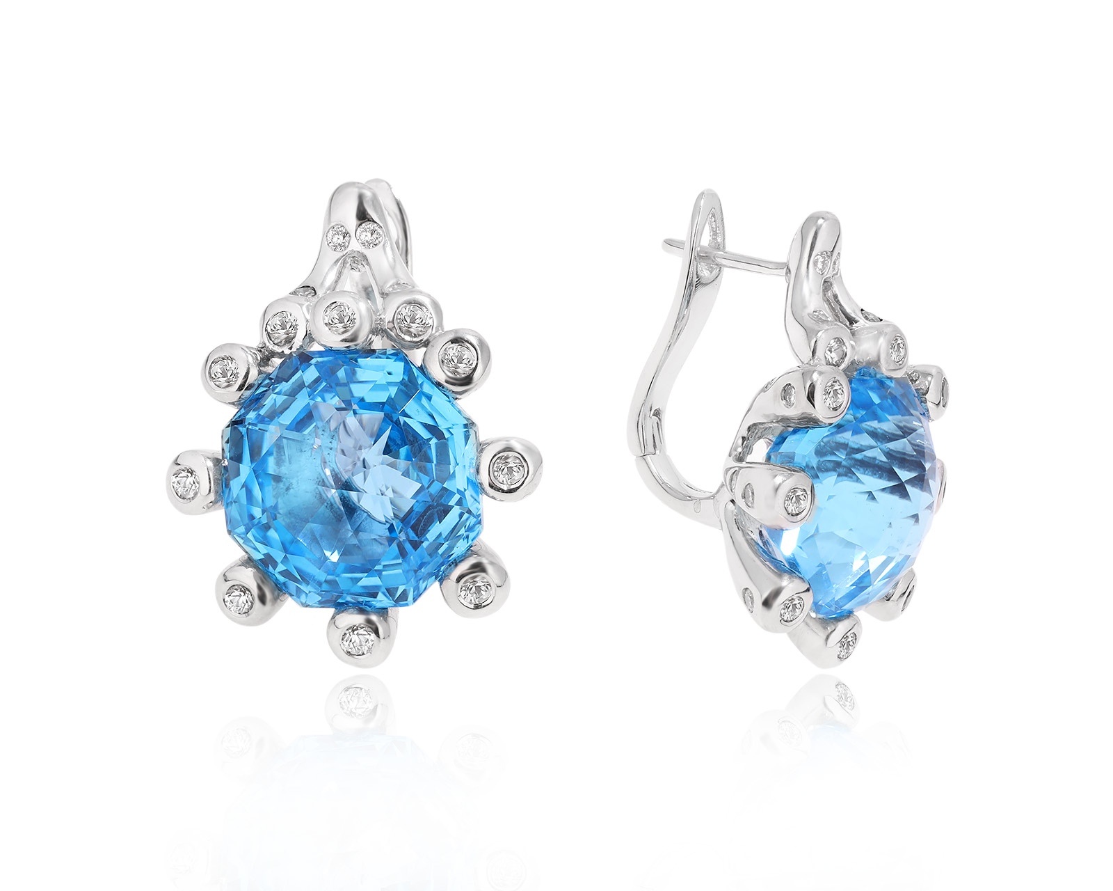 Золотые серьги с топазами 24.58ct и лейкосапфирами 0.51ct