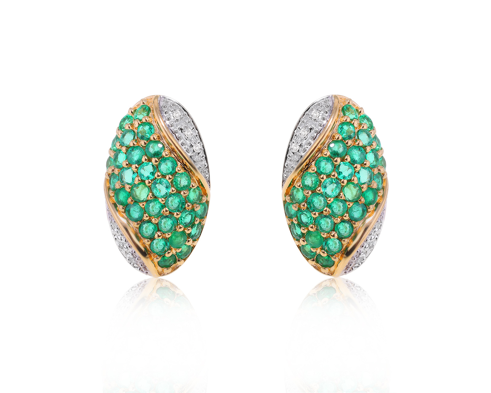 Золотые серьги с изумрудами 1.80ct и бриллиантами 0.06ct 250824/12