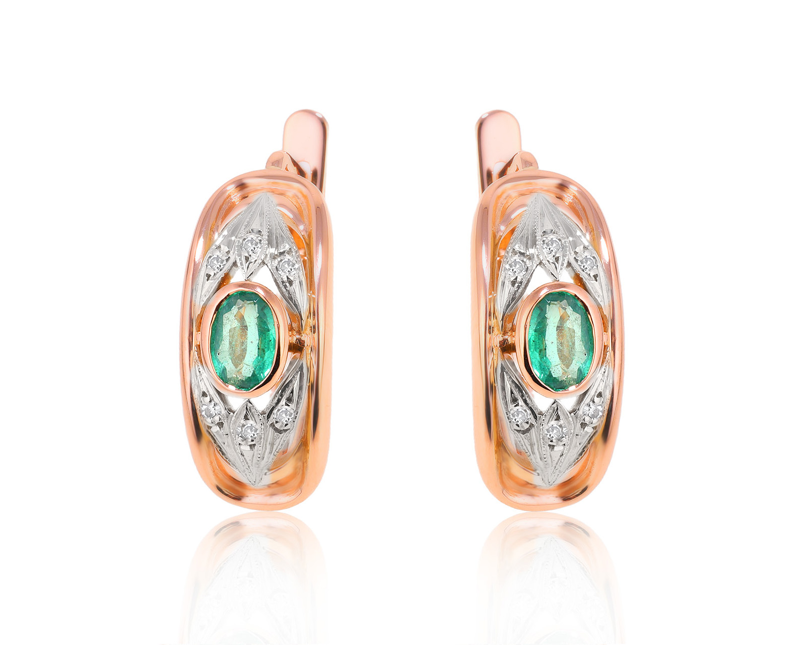 Золотые серьги с изумрудами 0.62ct и бриллиантами 0.06ct 280225/2 Золотые серьги с изумрудами 0.62ct и бриллиантами 0.06ct 280225/2