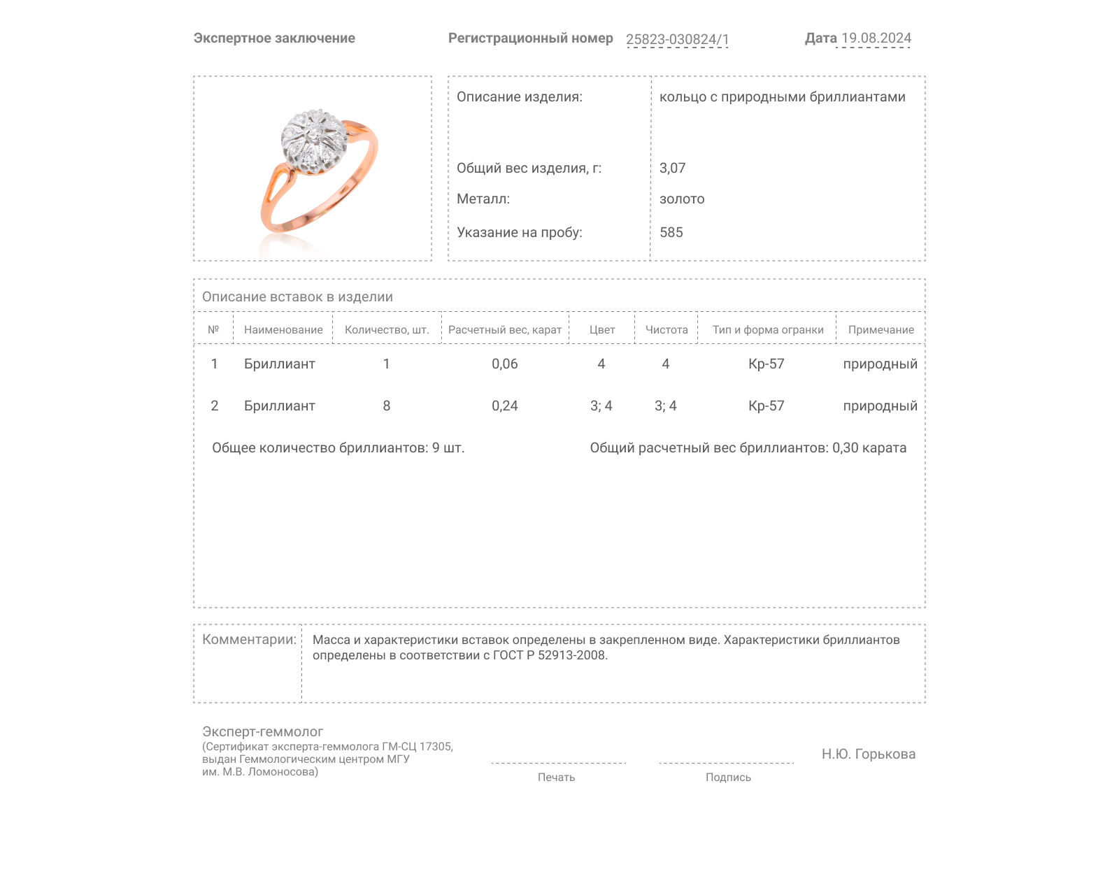 Золотое кольцо с бриллиантами 0.30ct