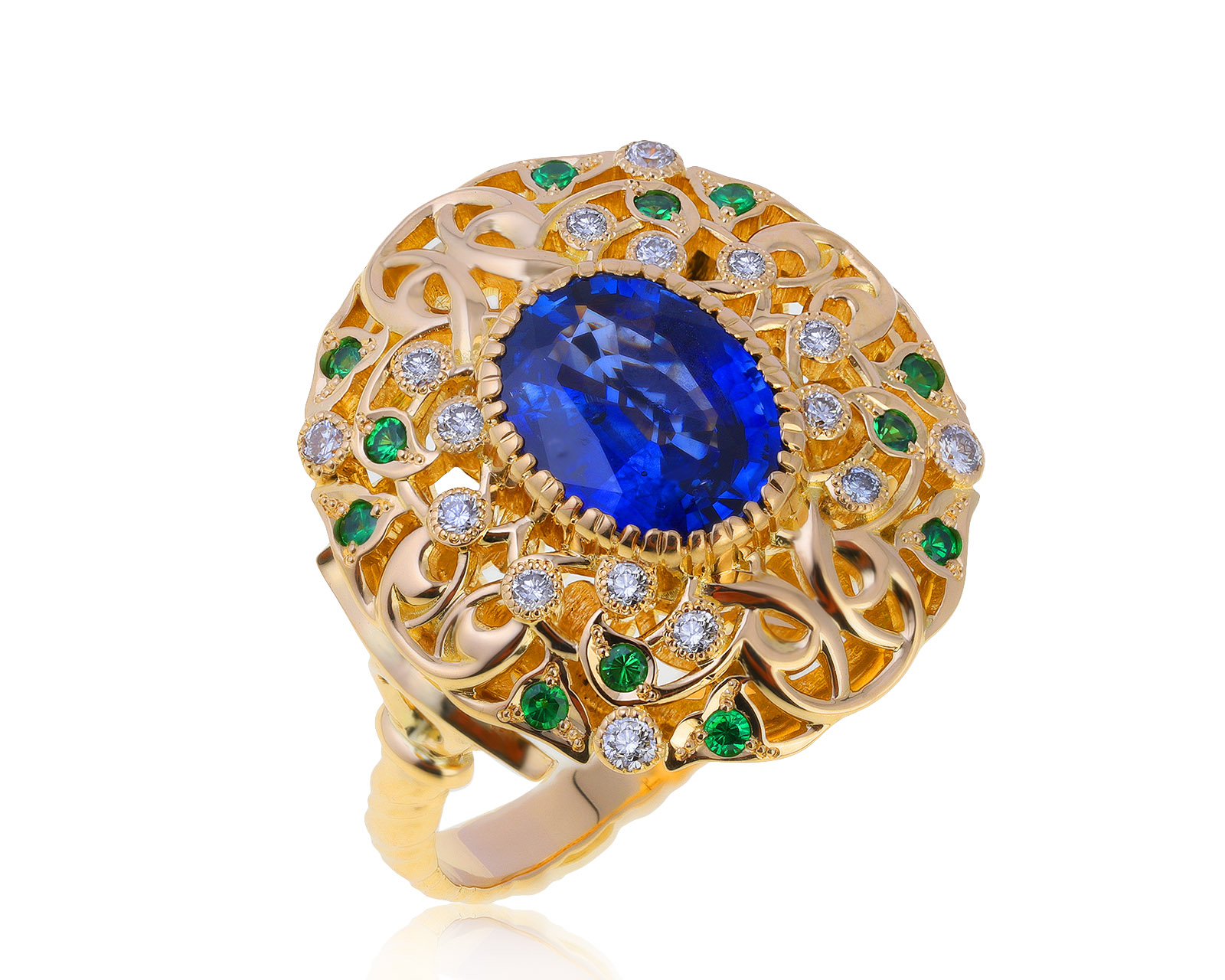 Восхитительное золотое кольцо с сапфиром 1.50ct