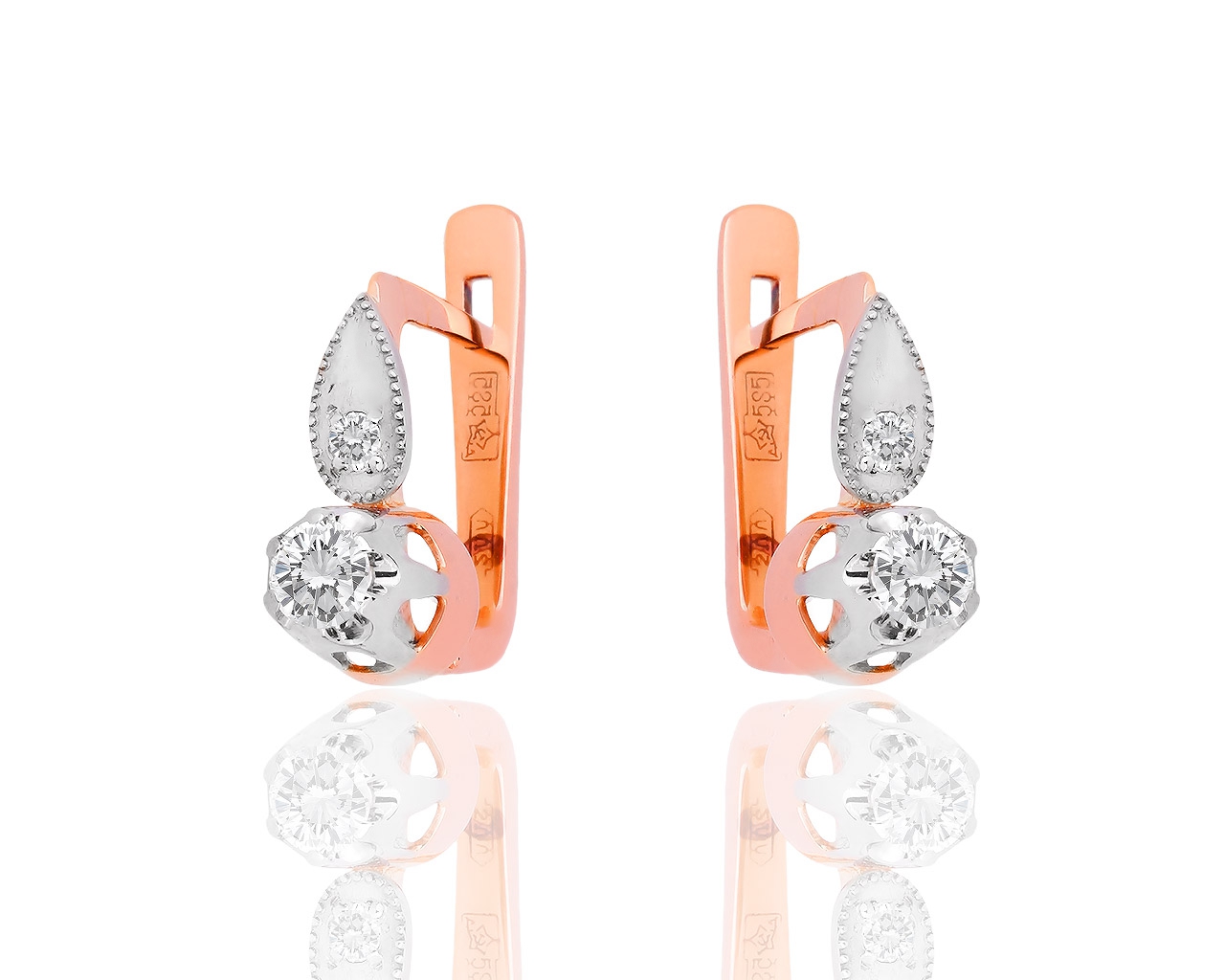 Классические золотые серьги с бриллиантами 0.36ct 070918/2