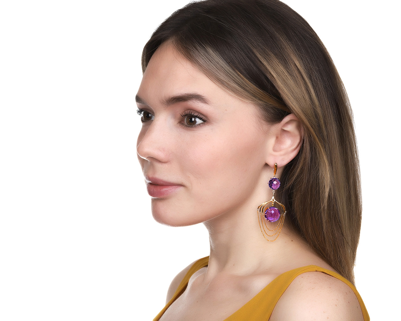 Оригинальные золотые серьги с аметистами 32.88ct Franco Fontana