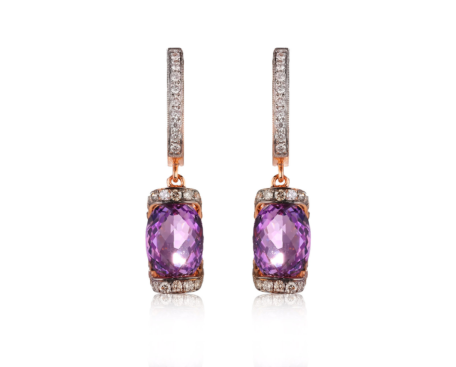 Золотые серьги с аметистами 4.88ct и бриллиантами 0.88ct 231025/3