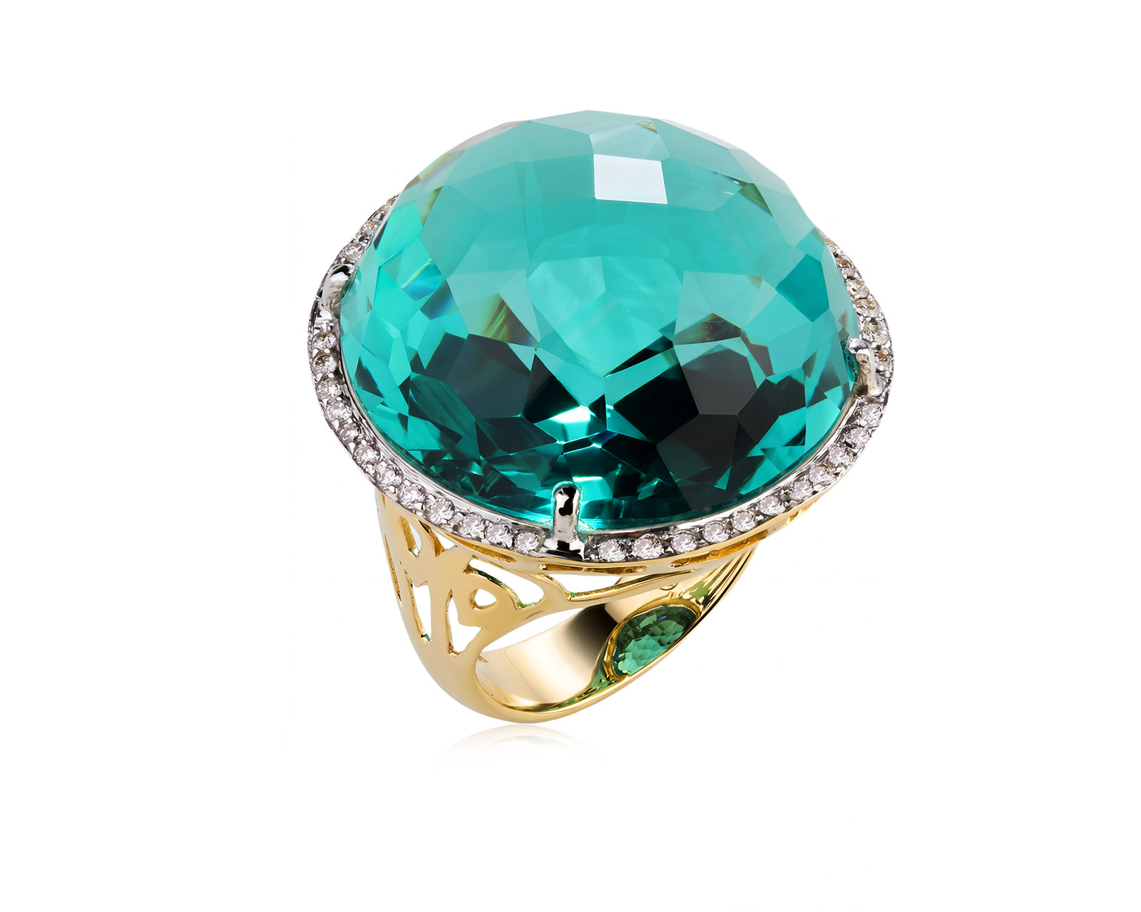 Золотое кольцо с ситаллом 53.00ct и бриллиантами 0.44ct 030926/8