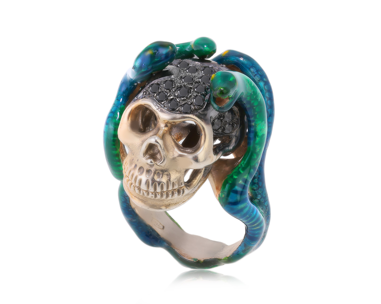 Оригинальное золотое кольцо Delfina Delettrez Skull Enamel Snakes