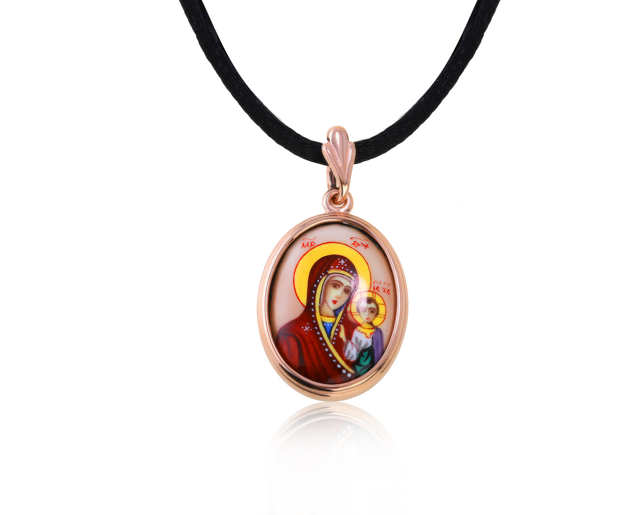 Солидный золотой кулон с эмалью Богородица 040621/13