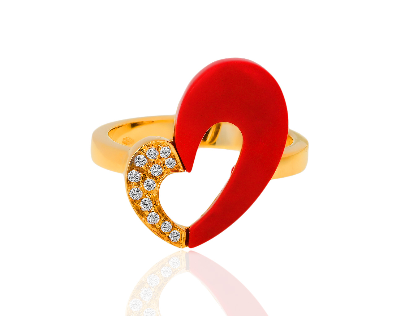 Оригинальное золотое кольцо с кораллами и бриллиантами 0.10ct BIBIGI