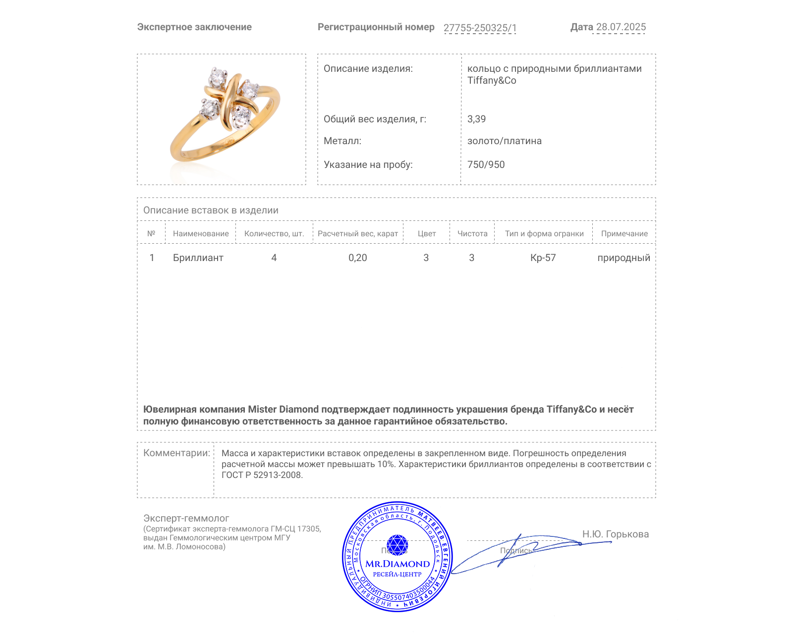 Оригинальное золотое кольцо Tiffany&Co Schlumberger Lynn
